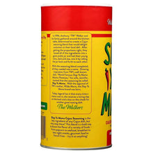 Back label text panel on Cajun seasoning can with yellow background