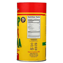 Back label of Cajun seasoning can with Nutrition Facts and ingredients