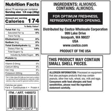 Almond slices bag back panel with nutrition facts and ingredients text