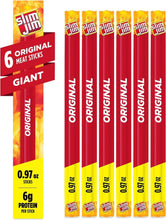 Slim Jim Original giant meat sticks pack and row of wrapped sticks, 0.97 oz.