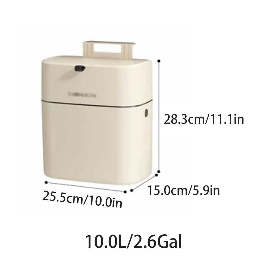 Slim 10L Trash Can with Press-Lid, Wall-Mountable Plastic Garbage Bin for Small Spaces Like Home, Office, Kitchen, Bedroom - Brands For Less USA