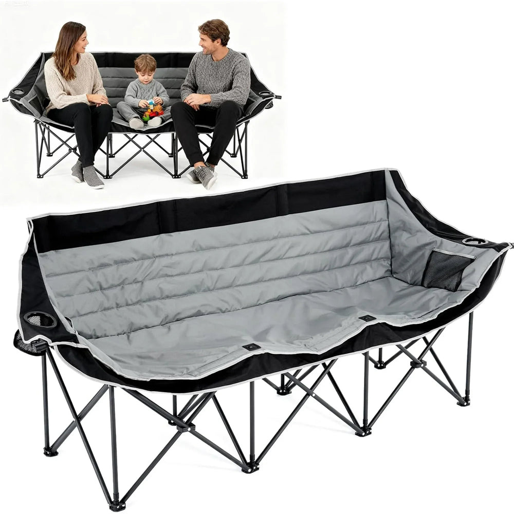 Slsy Double Camping Chair, Extra Padded Loveseat for 3 Prson Heavy Duty Folding Loveseat with Cup Holders for Camping, Fishing, or Hunting - USA MEGA SHOP