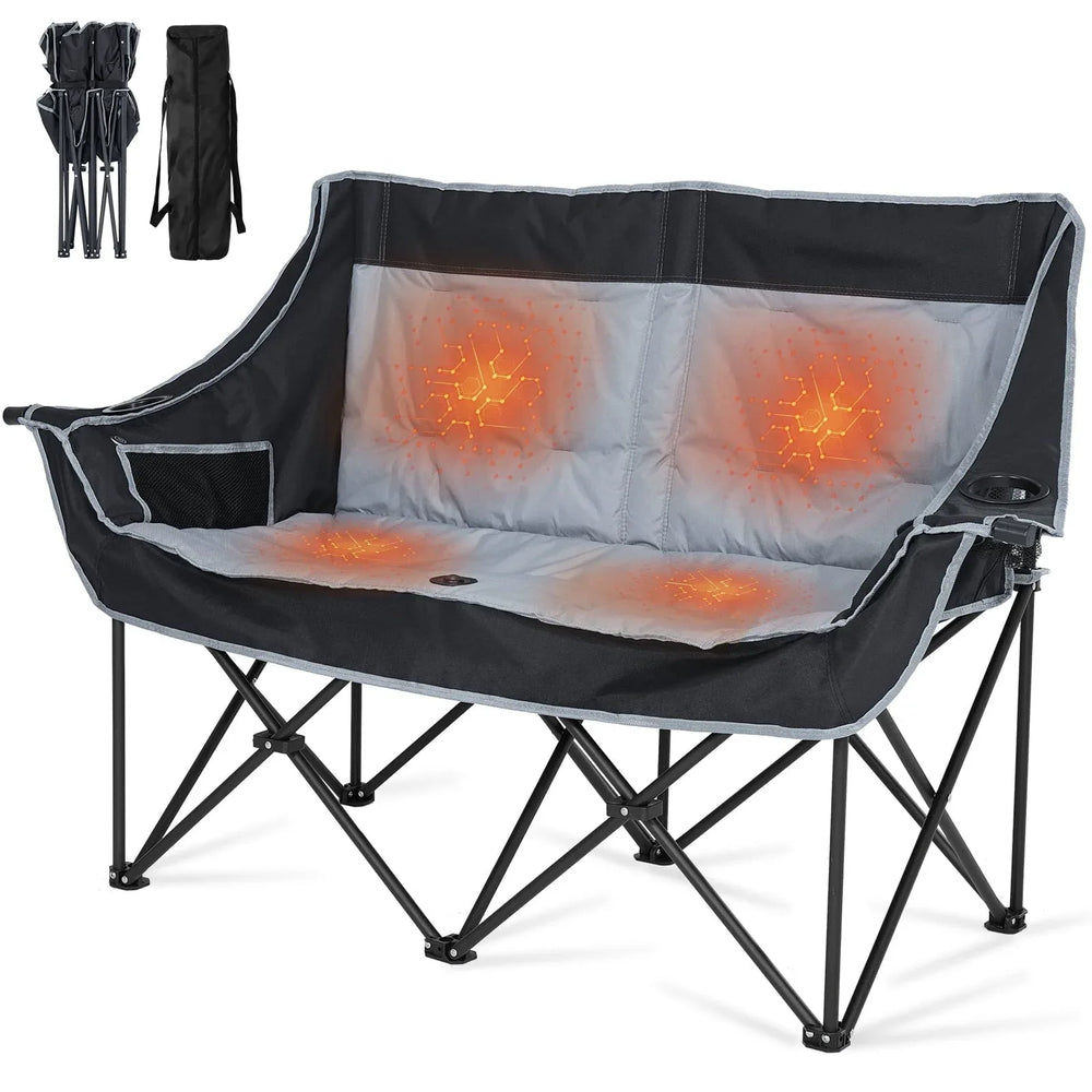 Slsy Double Camping Chair, Extra Padded Loveseat for 3 Prson Heavy Duty Folding Loveseat with Cup Holders for Camping, Fishing, or Hunting - USA MEGA SHOP