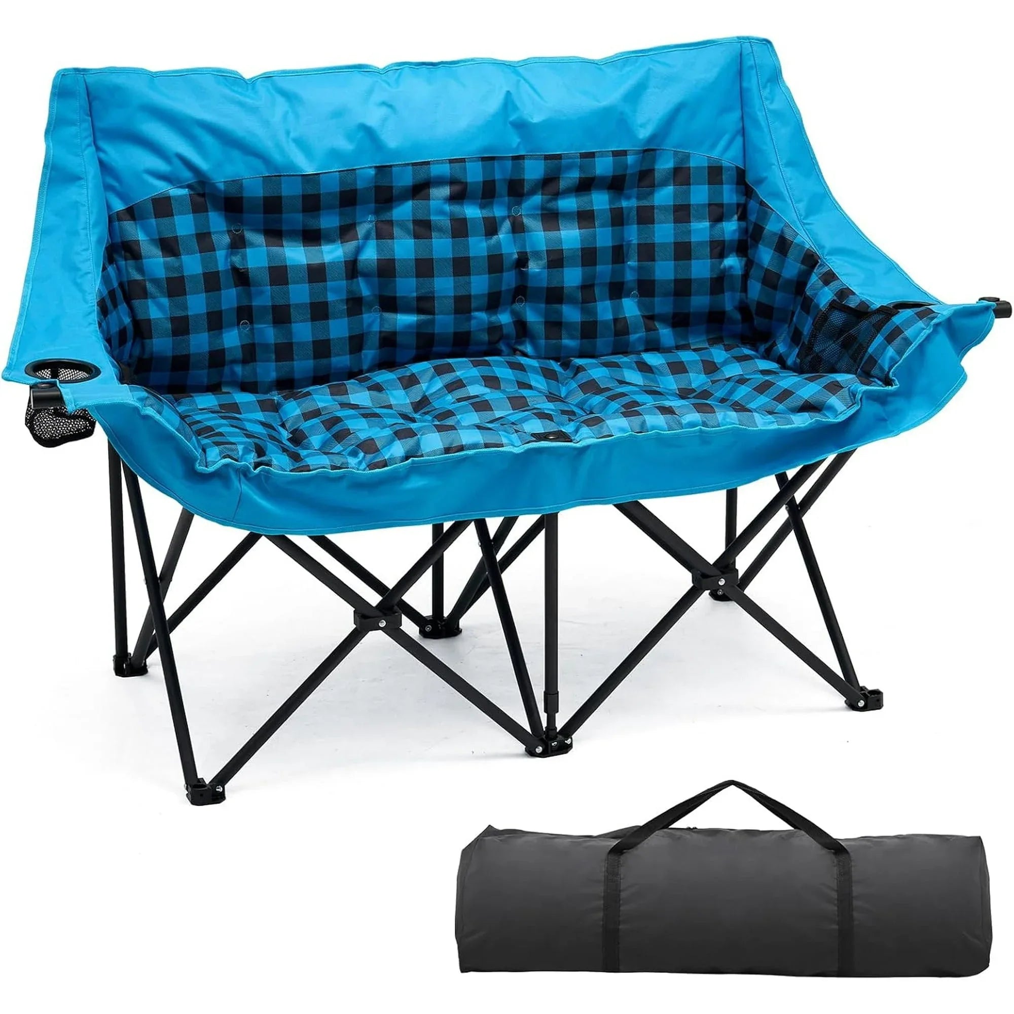 Slsy Double Camping Chair, Extra Padded Loveseat for 3 Prson Heavy Duty Folding Loveseat with Cup Holders for Camping, Fishing, or Hunting - USA MEGA SHOP