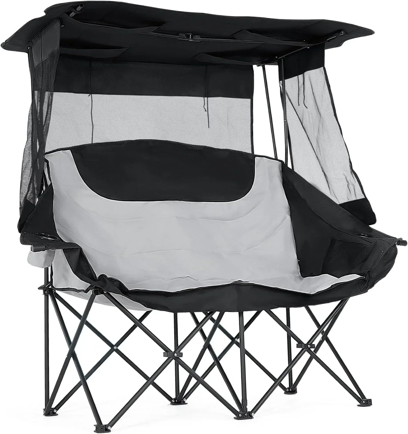 Slsy Double Camping Chair, Extra Padded Loveseat for 3 Prson Heavy Duty Folding Loveseat with Cup Holders for Camping, Fishing, or Hunting
