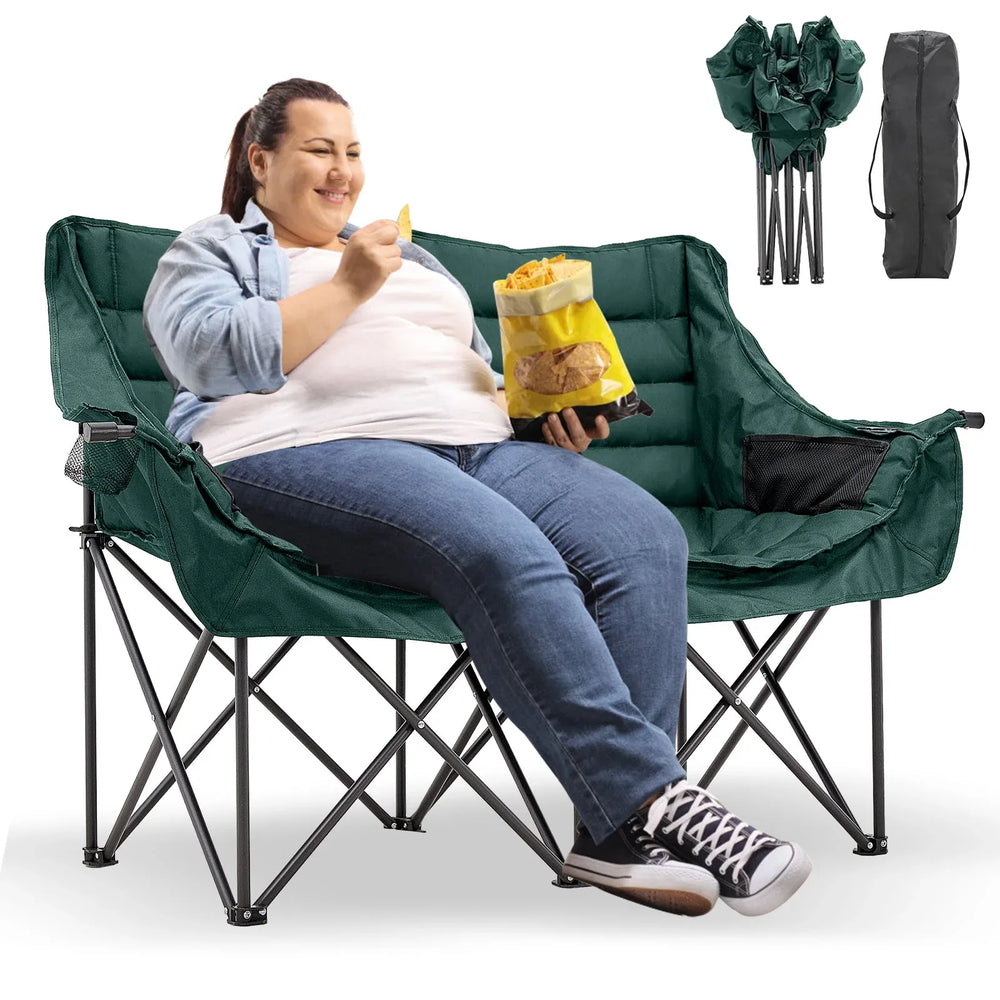 Slsy Double Camping Chair, Extra Padded Loveseat for 3 Prson Heavy Duty Folding Loveseat with Cup Holders for Camping, Fishing, or Hunting - USA MEGA SHOP