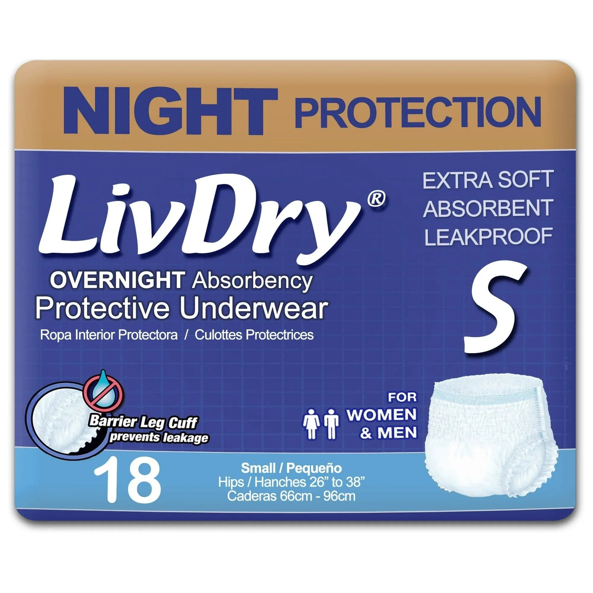 LivDry XL Overnight Adult Diapers for Women and Men, Max Protection Incontinence Underwear