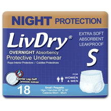 Overnight protective underwear package, size S, 18-count pack