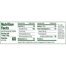 Buttery spread Nutrition Facts panel, serving size 1 tbsp (14g), calories 60