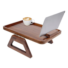 Wood armrest tray with side rest for a tablet and angled support stand