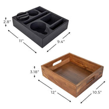 Couch console tray and insert shown separately with dimensions