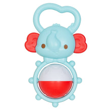 Light blue bear teether with red ball center and heart-shaped grip