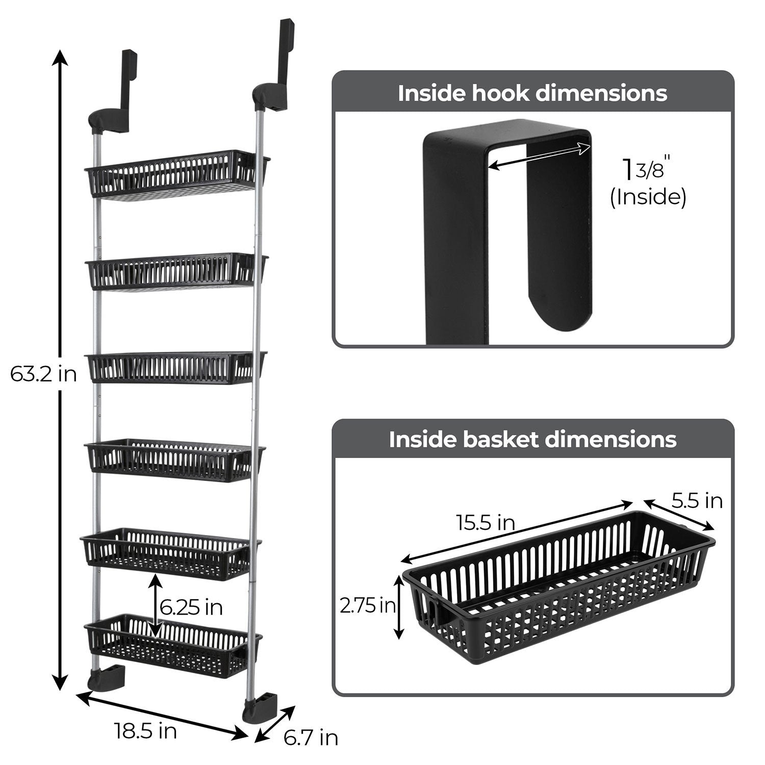 Smart Design 6-Tier Pantry Organizer with 6 Full Baskets, Choose Color