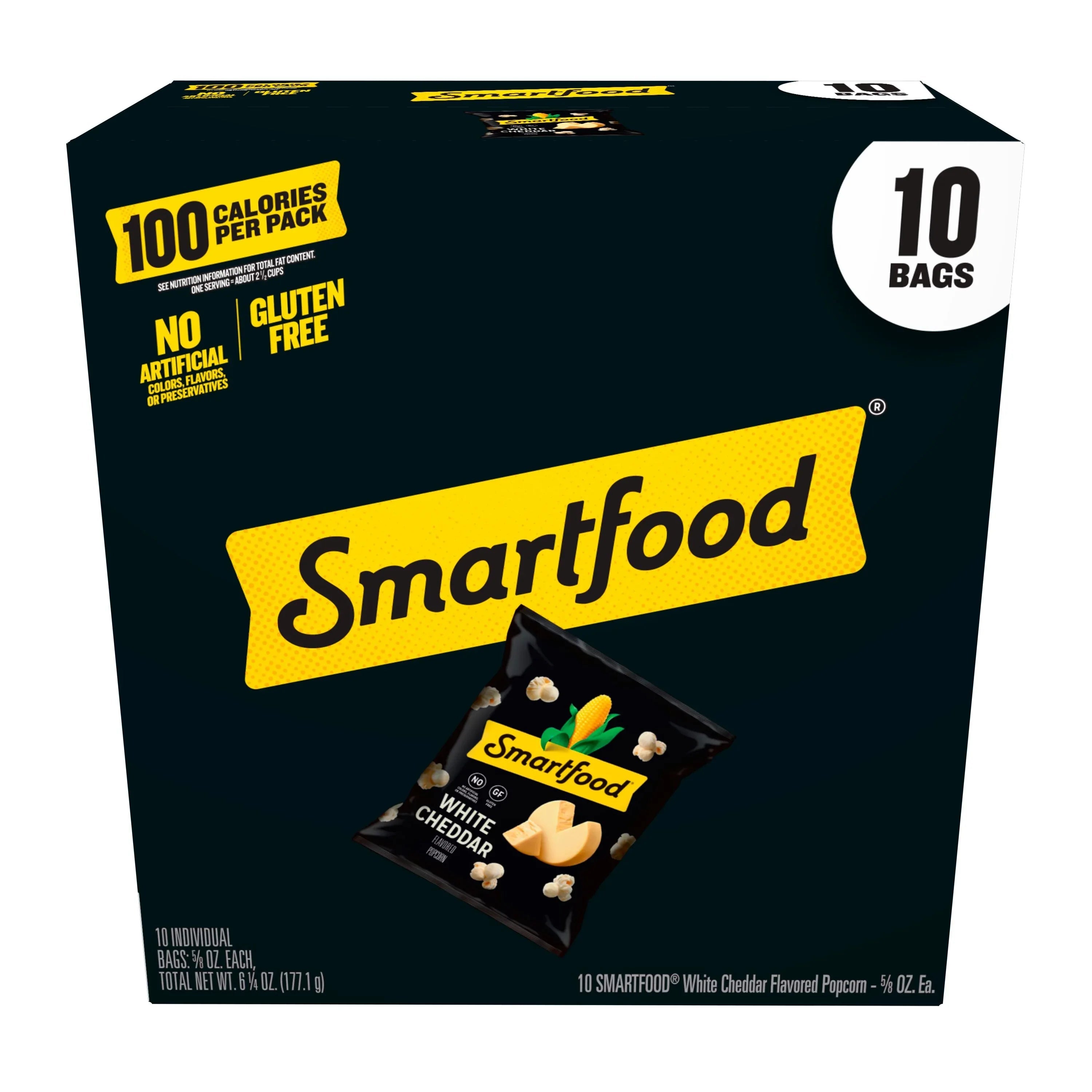 Smartfood Popcorn White Cheddar Flavored Popcorn Snacks, 0.625 oz Bags, 10 Count Multipack