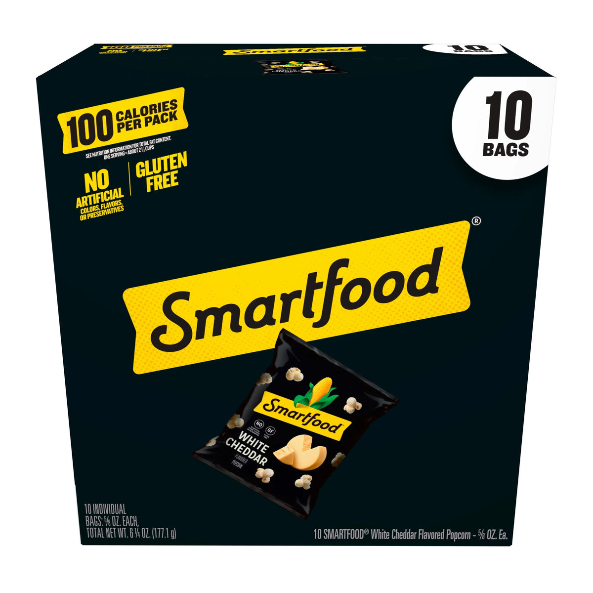 Smartfood Popcorn White Cheddar Flavored Popcorn Snacks, 0.625 oz Bags, 10 Count Multipack
