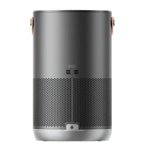 Air purifier back view with perforated grille, control vents, and silver bottom