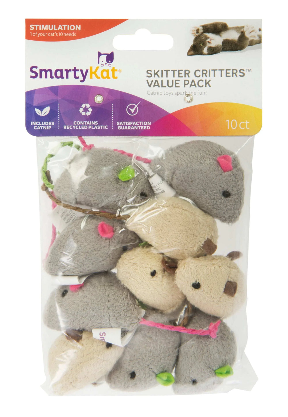 SmartyKat Skitter Critters Value Pack, Soft Plush Catnip Filled Mice Cat Toys, 10 Count - USA MEGA SHOP