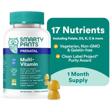 SmartyPants Prenatal multivitamin gummy bottle with teal cap and yellow gummies