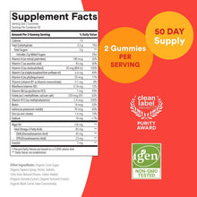 SmartyPants Kids Plus supplement facts panel on bottle back, 2 gummies per serving