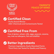 Certified Clean and purity award icons for kids multivitamin gummies