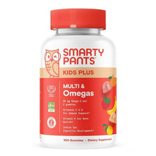 SmartyPants Kids Plus multivitamin bottle with red cap, Multi & Omegas label, 100 gummies