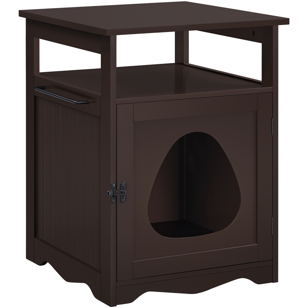 Alden Design Wooden Cat Litter Box End Table Pet Hidden Furniture, Espresso
