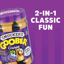 Smucker’s Goober peanut butter and grape jelly jar with purple plaid lid