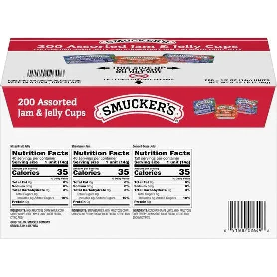 Smucker's Assorted Jam & Jelly Cups, 0.5 oz, 200-count - USA MEGA SHOP