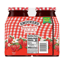Strawberry preserves 2-pack jar carton back with nutrition facts and serving info