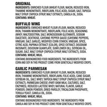 Pretzel Crisps ingredient list for Original, Buffalo Wing, and Garlic Parmesan