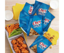 Traditional snack mix assortment of baked crackers, rings, and pretzel pieces