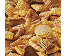 Close-up of Traditional snack mix with crackers, pretzels, and cereal pieces