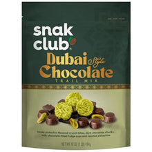 Dubai-style chocolate trail mix pouch with chocolate chunks and pistachio bites