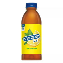 Snapple tea bottle labeled lemon tea with blue cap
