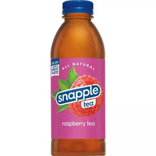 Snapple tea bottle labeled raspberry tea with blue cap