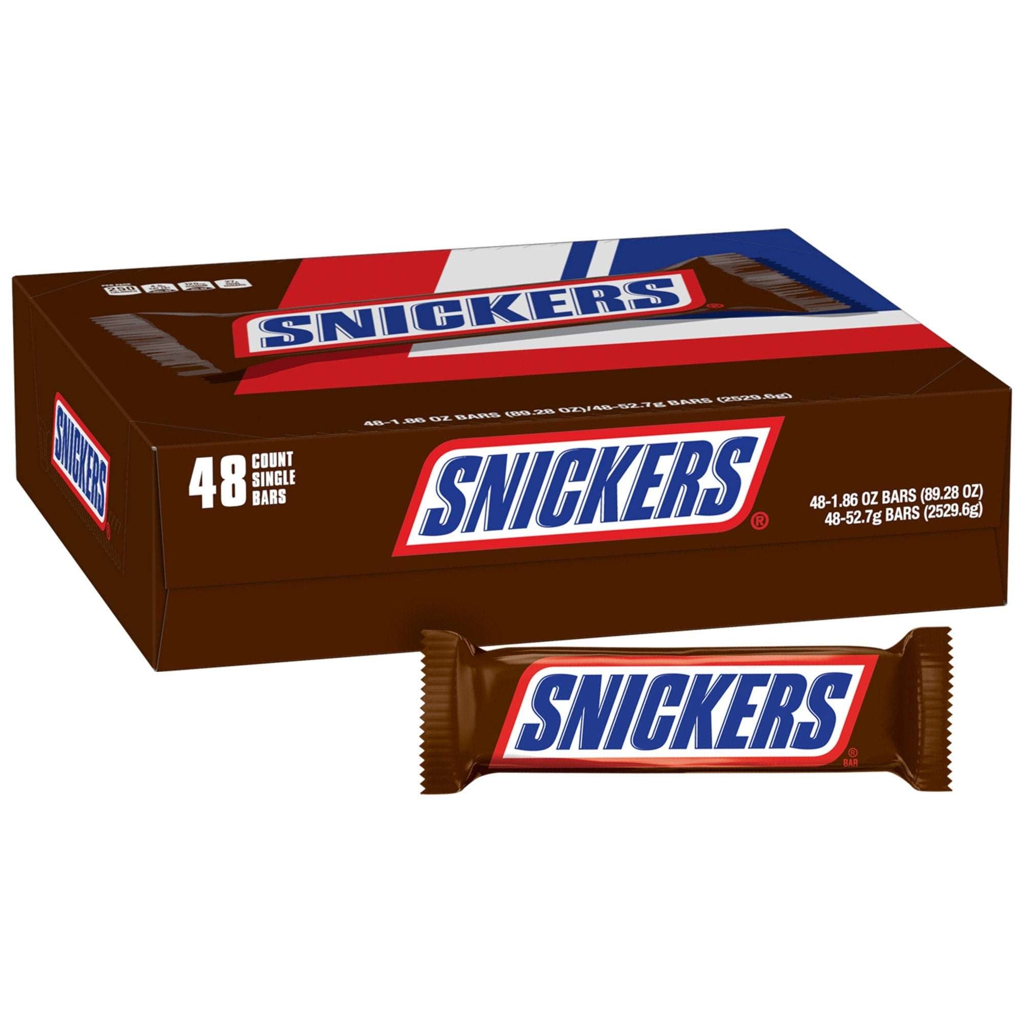 Snickers Chocolate Candy Bars, Full Size, 1.86 oz, 48-count