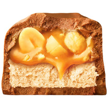 Snickers milk chocolate bar with caramel and peanuts cross-section