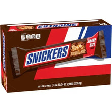 Snickers share size chocolate candy bar box side with nutritional icons