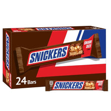 Snickers share size chocolate candy bar box showing 24 bars
