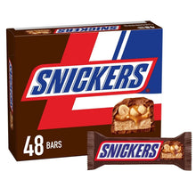 Snickers milk chocolate candy bar pack with single bar, 48 count