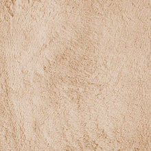 Beige plush fabric upholstery with thick, fuzzy pile texture
