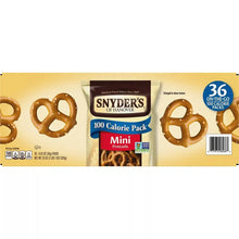 Mini pretzels 100-calorie pack box side with single-pack label and 36 count