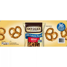Snyder's of Hanover Mini Pretzels 100-calorie pack carton, side panel with 36 count