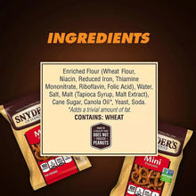 Mini pretzels box ingredients panel listing wheat flour, water, salt, and sugars