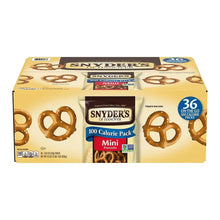 Mini pretzels 100-calorie pack box, Snyder's branding with pretzel graphics
