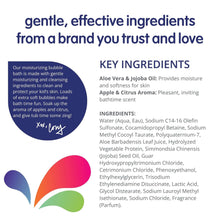 Kids bubble bath ingredient panel with list and arrow graphics, 20 fl oz bottle