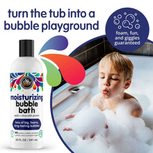 Kids bubble bath bottle with apple citrus label, black pump cap, 20 fl oz