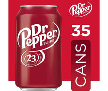 Dr. Pepper soda can, 35-pack, red can with Dr. Pepper logo and branding