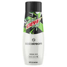 Black Mtn Dew Zero Sugar drink mix bottle, sodastream flavor canister