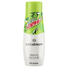 Green Mountain Dew drink mix bottle with colorful star logo and sodastream branding